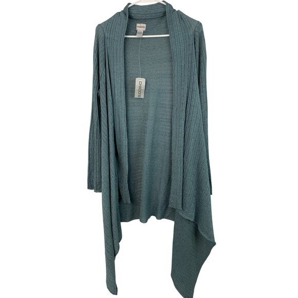Chicos Shimmer Cable Cardigan Size M Riverwash Drape Open NWT - Picture 4 of 8